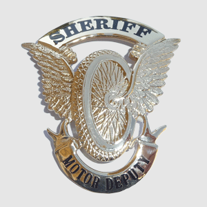 gold winged wheel sheriff black helmet badge