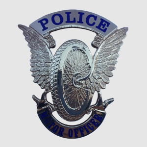 police wheel silver helmet badge blue
