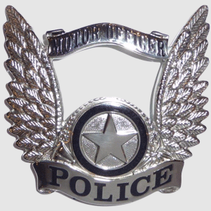 Police Star SILVER Banner Helmet Badge BLACK Font