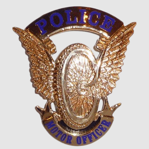 Police Wheel GOLD Banner Helmet Badge BLUE Font