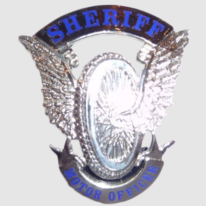 Sheriff Wheel SILVER Banner Helmet Badge BLUE Font